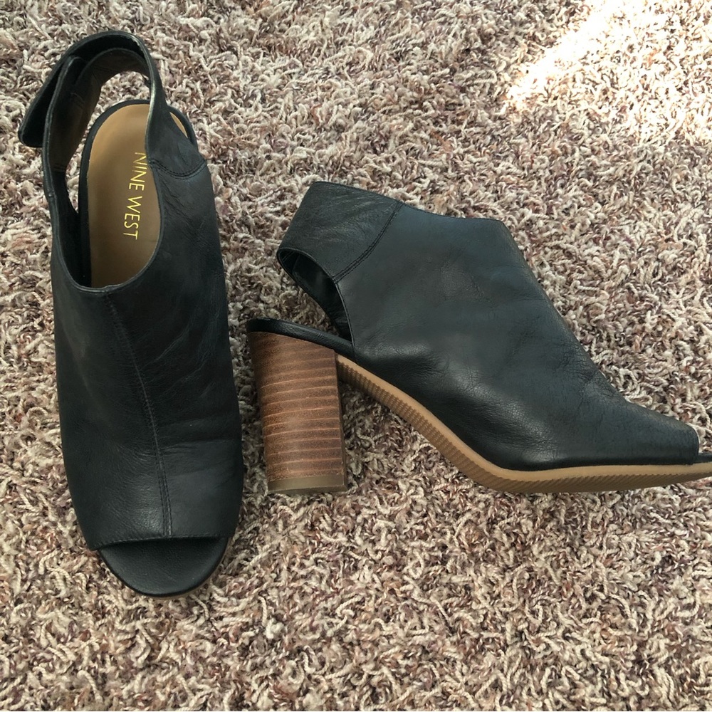 Nine West Black Leather Block Heels